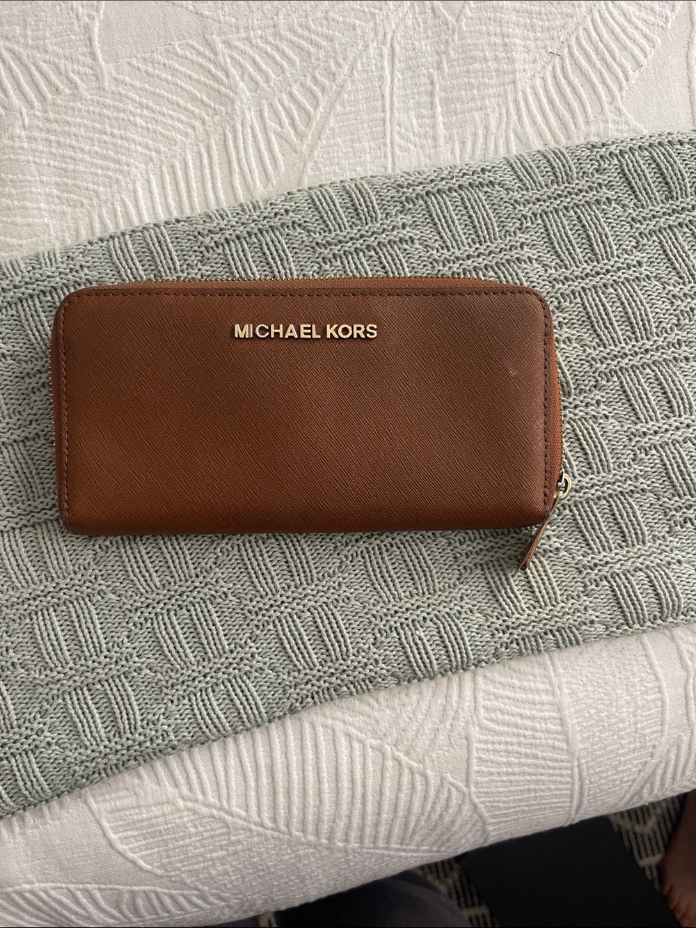 Michael Kors Chestnut Brown Zip Around Saffiano Wallet